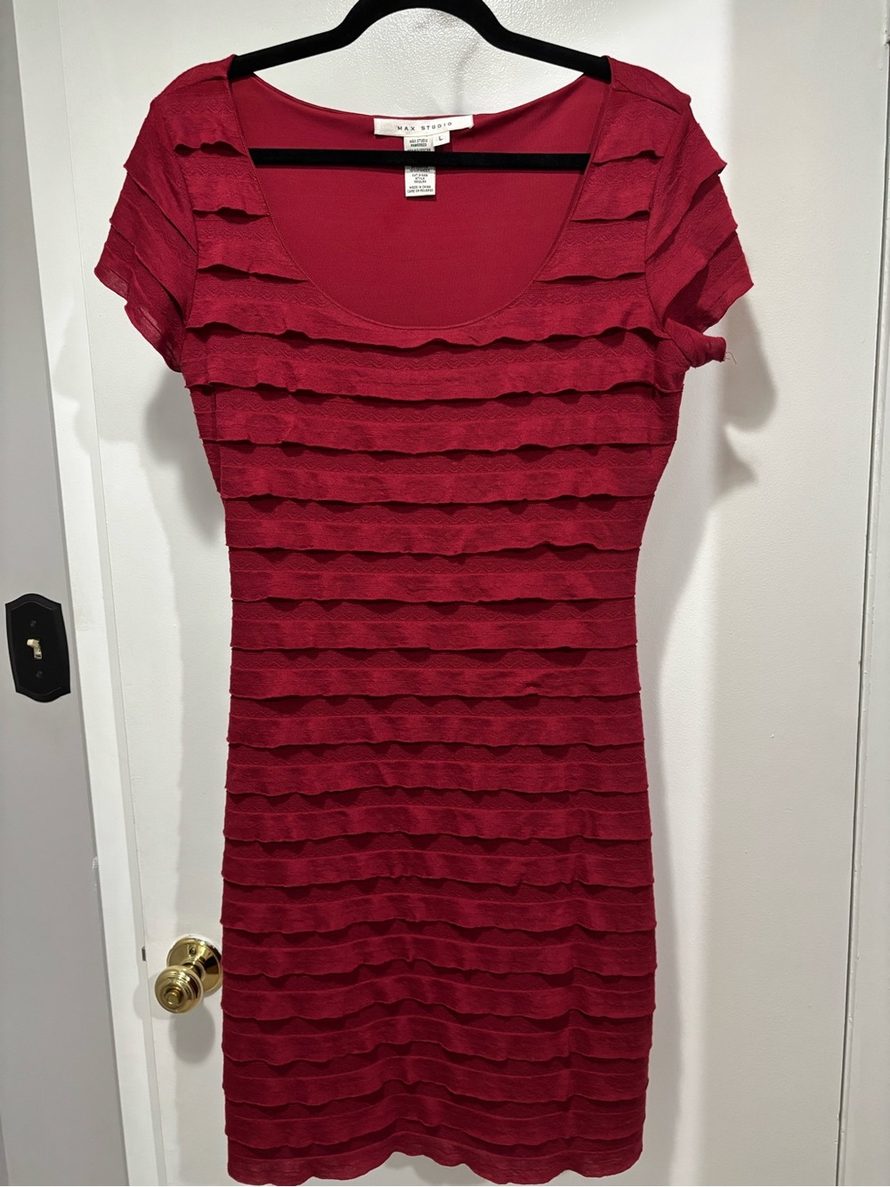 Max Studio Red Layered Ruffle Scoop Midi Dress Large